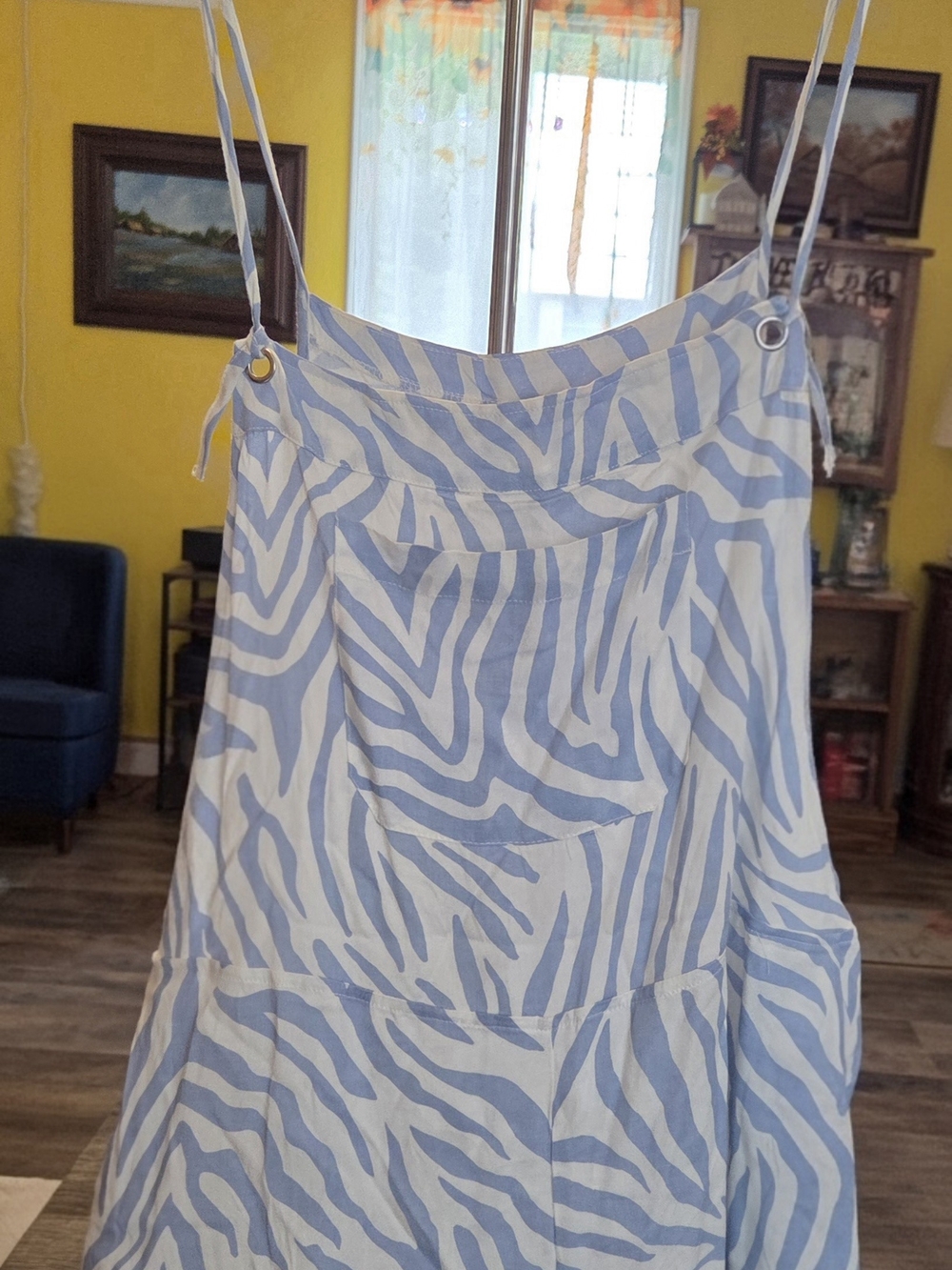 Princess Polly Blue & White Zebra Animal Print Cami Shortall Romper